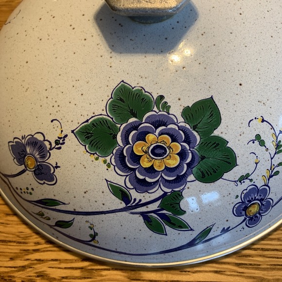 Vintage Asta Germany Enamel Cookware Small Pot 8.5" Diameter Blue Flowers - Picture 11 of 12